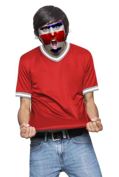 Homem Futebol Com Camisa Rosto Pintado Com Bandeira Equipe Costa — Fotografia de Stock