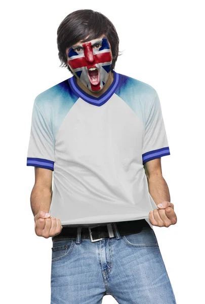Футбольний Шанувальник Майкою Обличчя Намальовані Прапором Англії Команда Кричати Емоціями — стокове фото