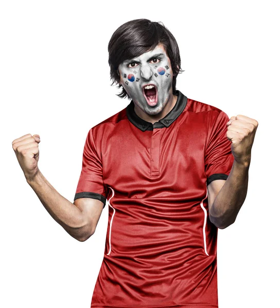 Ventilador Futebol Homem Com Camisa Rosto Pintado Com Bandeira República — Fotografia de Stock