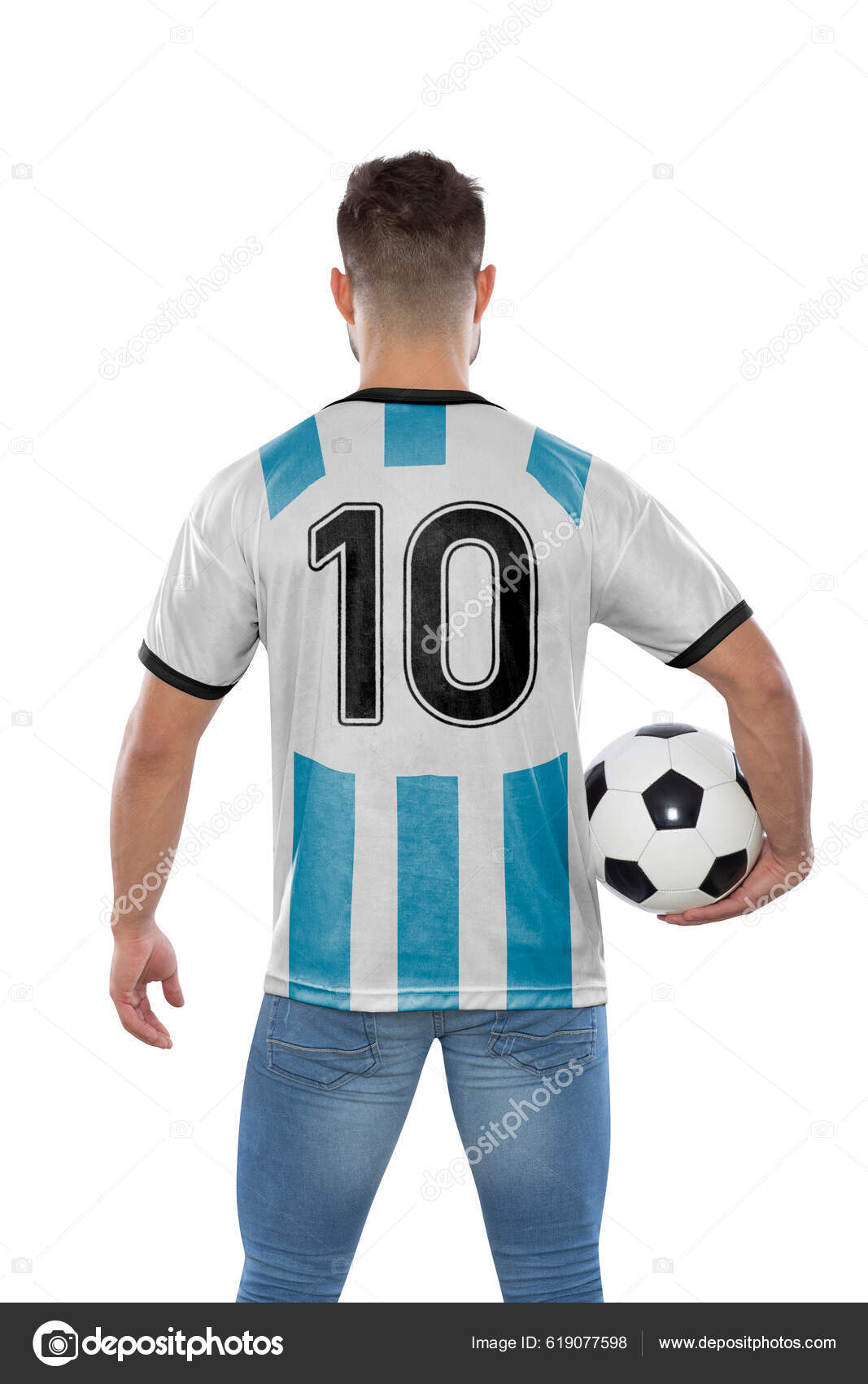 Jalkapallo Fani Mies Numero Kymmenen Valkoinen Vaaleansininen Jersey  Maajoukkueen Argentiinan — valokuva © camaralenta #619077598