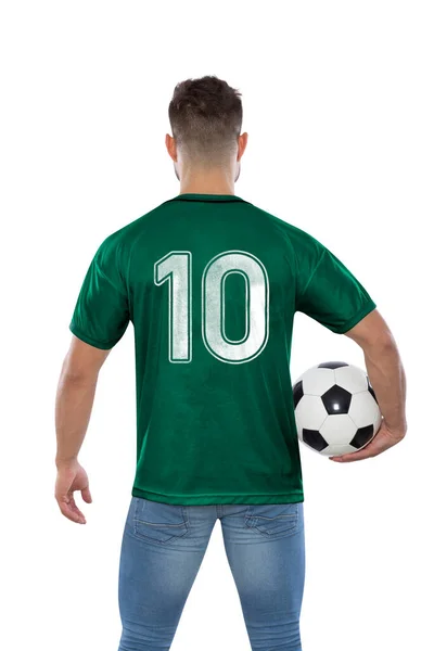 Tifoso Calcio Con Numero Dieci Jersey Verde Nazionale Dell Arabia — Foto Stock