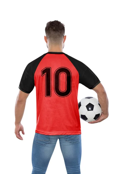 Fotbalový Fanoušek Muž Číslem Deset Červeném Dresu Národní Tým Belgie — Stock fotografie