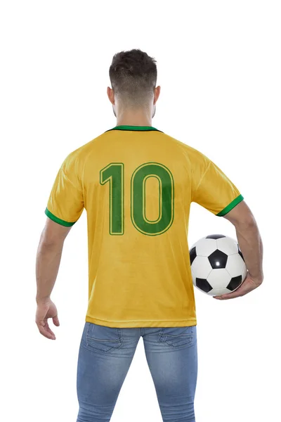 Tifoso Calcio Con Numero Dieci Maglia Gialla Della Nazionale Brasiliana — Foto Stock