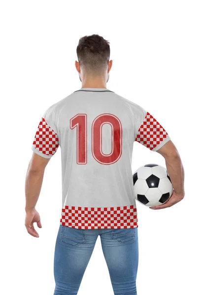 Soccer Fan Man Number Ten White Red Jersey National Team — Stock Photo, Image