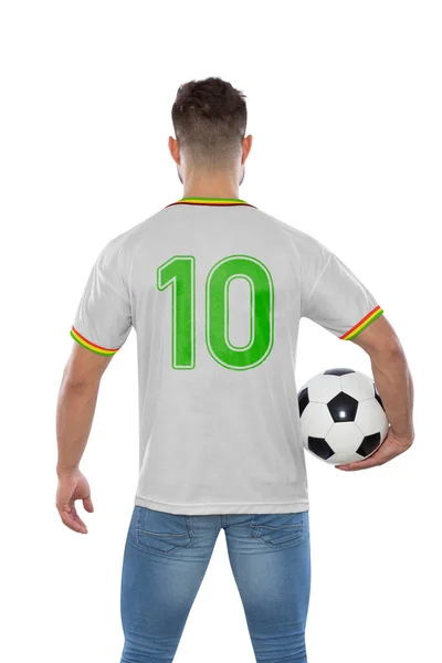 Fotbalový Fanoušek Muž Číslem Deset Bílém Dresu Národní Tým Ghana — Stock fotografie