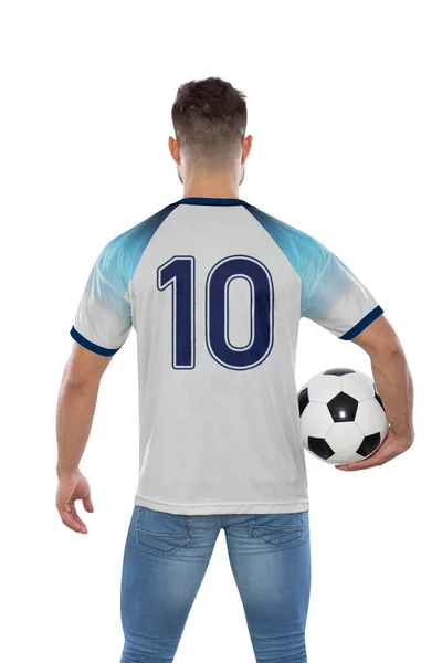 Miłośnik Piłki Nożnej Numerem Dziesięć Białej Koszulce Reprezentacja Anglii Piłką — Zdjęcie stockowe