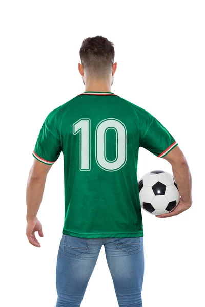 Miłośnik Piłki Nożnej Numerem Dziesięć Zielonej Koszulce Reprezentacja Meksyku Piłką — Zdjęcie stockowe