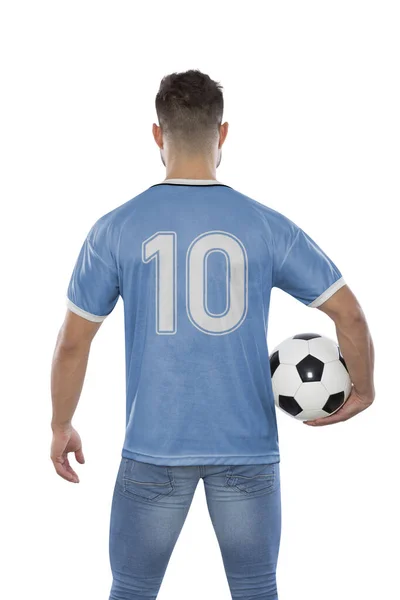 Futbolista Con Número Diez Jersey Azul Selección Nacional Uruguay Con —  Fotos de Stock