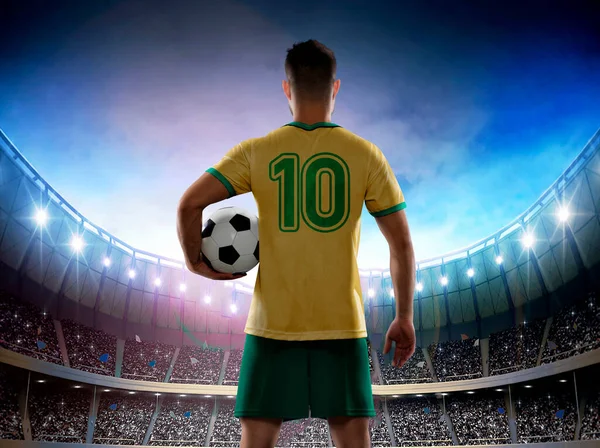 Giocatore Calcio Professionista Maschile Indossa Una Maglia Della Nazionale Brasiliana — Foto Stock