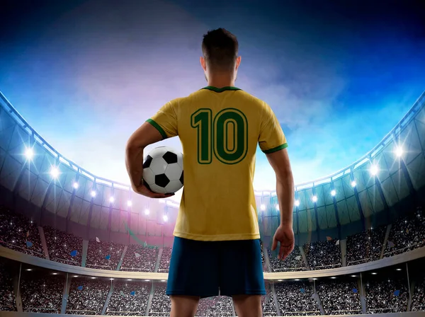Muž Profesionální Fotbalista Brazílii Žlutý Národní Tým Dres Číslem Deset — Stock fotografie