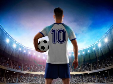 İngiltere milli takımının beyaz formasını giyen profesyonel erkek futbolcu 10 numaralı formasıyla taraftarlarla dolu stadyuma giriyor..