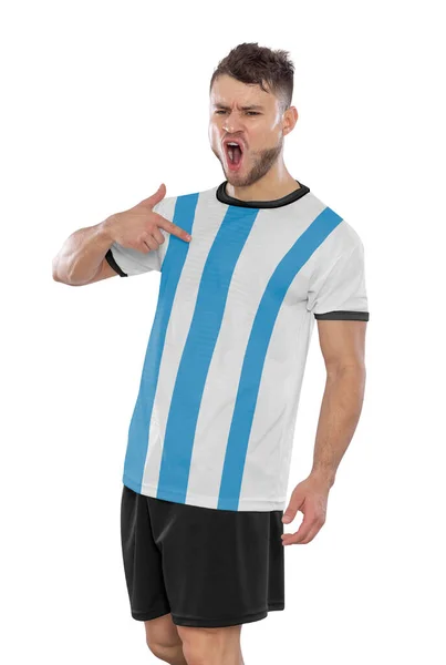 Profesjonalny Piłkarz Argentyńską Drużyną Narodową Krzyczący Podnieceniem Strzelenie Gola Wyrazem — Zdjęcie stockowe