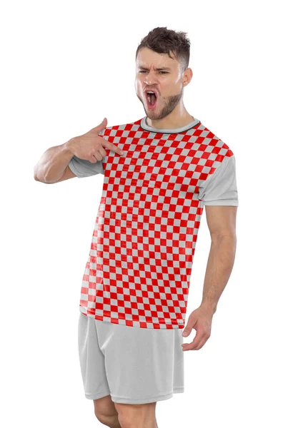 Jogador Futebol Profissional Com Uma Camisa Seleção Croata Gritando Com — Fotografia de Stock