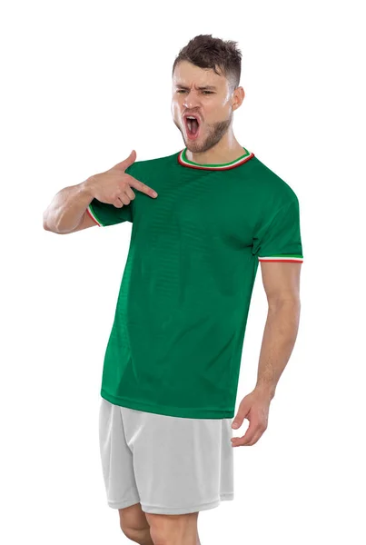 Jugador Fútbol Profesional Con Camiseta Selección México Gritando Con Entusiasmo —  Fotos de Stock