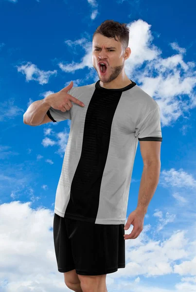 Jogador Futebol Profissional Uma Camiseta Branca Equipe Nacional Alemanha Gritando — Fotografia de Stock