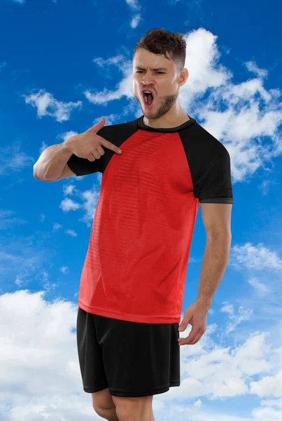 Professionel Fodboldspiller Rød Shirt Det Belgiske Landshold Skrigende Spænding Score - Stock-foto