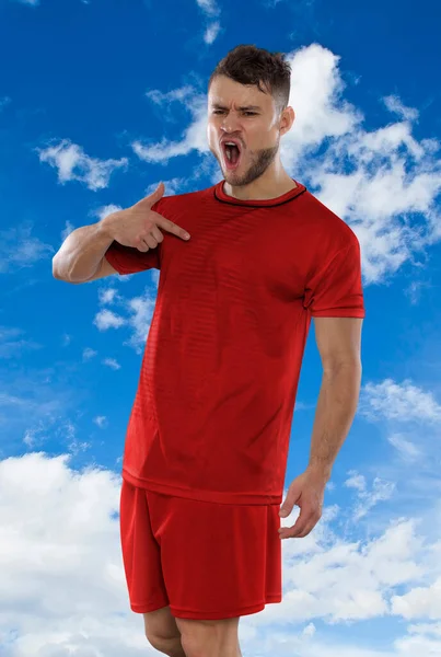 Professionell Fotbollsspelare Röd Shirt Danmark Landslaget Skriker Spänning För Att — Stockfoto