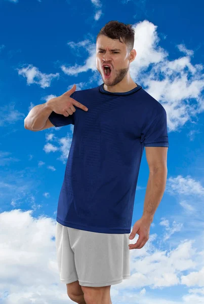 Professionel Fodboldspiller Blå Shirt Det Franske Landshold Skrigende Spænding Score - Stock-foto