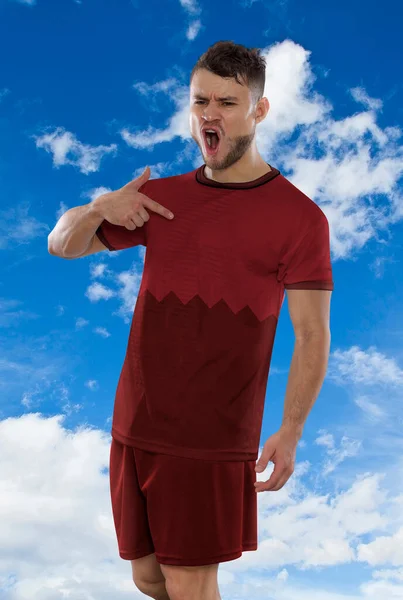 Profesjonell Fotballspiller Rød Skjorte Qatars Landslag Skriker Spenning Mål Med – stockfoto