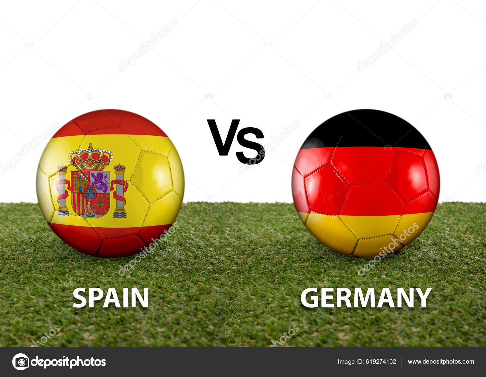 Kaksi Palloa Lippujen Kanssa Kilpailevien Maiden Espanja Saksa Ruoho Qatar  — valokuva © camaralenta #619274102