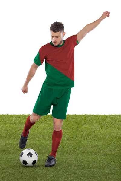 Giocatore Calcio Professionista Con Maglia Verde Rossa Della Nazionale Portoghese — Foto Stock