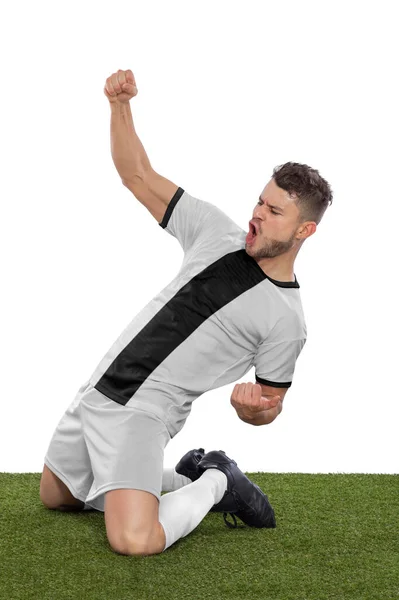 Jugador Fútbol Profesional Con Una Camiseta Selección Alemana Gritando Con —  Fotos de Stock