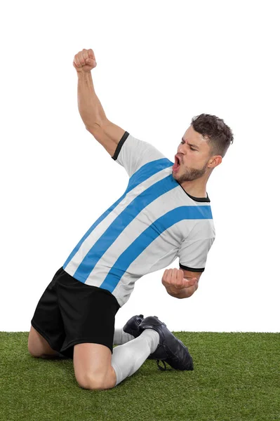 Jogador Futebol Profissional Com Uma Camisa Azul Branca Seleção Argentina — Fotografia de Stock