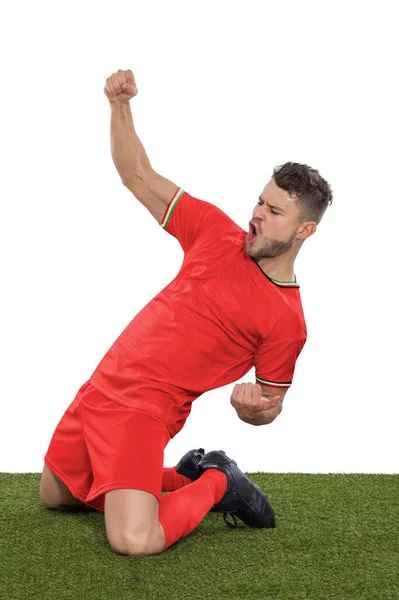 Jugador Fútbol Profesional Con Una Camiseta Roja Selección Iran Gritando —  Fotos de Stock
