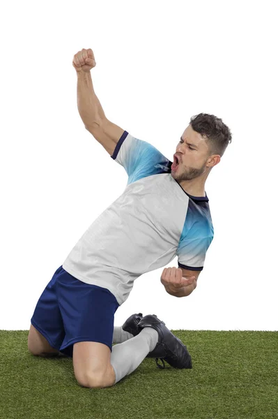 Jogador Futebol Profissional Com Uma Camisa Branca Seleção Inglesa Gritando — Fotografia de Stock