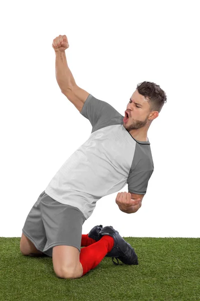 Jugador Fútbol Profesional Con Una Camiseta Gris Selección Polonia Gritando —  Fotos de Stock