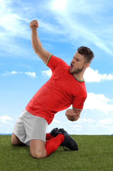 Jugador Fútbol Profesional Con Una Camiseta Roja Selección Nacional Gales —  Fotos de Stock