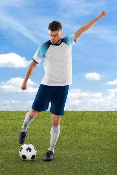 Professional Soccer Player White England National Team Jersey Score Goal — Stock Photo, Image