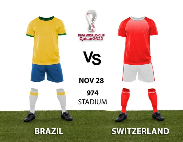 Zápas Mezi Uniformami Brazil Switzerland Zemí Bílém Pozadí Mistrovství Světa — Stock fotografie