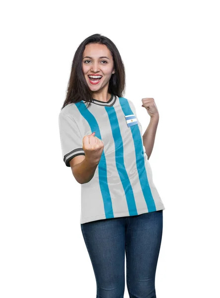 Jonge Mooie Fan Een Licht Blauw Wit Shirt Van Argentijnse — Stockfoto