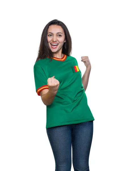 Jonge Mooie Fan Een Groen Shirt Van Kameroen Nationale Team — Stockfoto