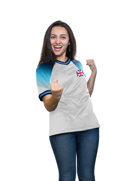 Jonge Mooie Fan Een Wit Shirt Van Engeland Nationale Team — Stockfoto