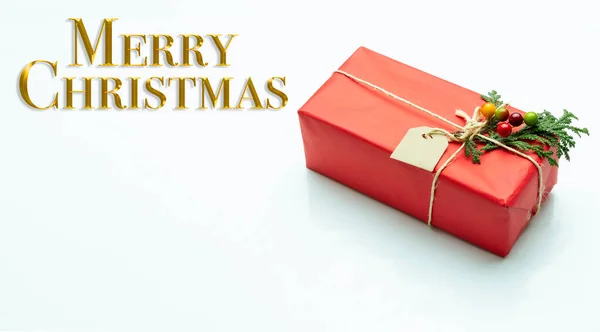 Fondo Con Decoración Navidad Caja Regalo Texto Letras Doradas Deseando — Foto de Stock