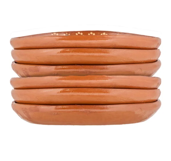 Six Oval Red Clay Plates Made Mexico Traditional Handmade Mexican — Fotografia de Stock