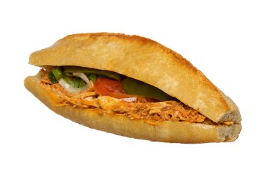 Et yemeği, farklı güveç ve beyaz arka planda baget.