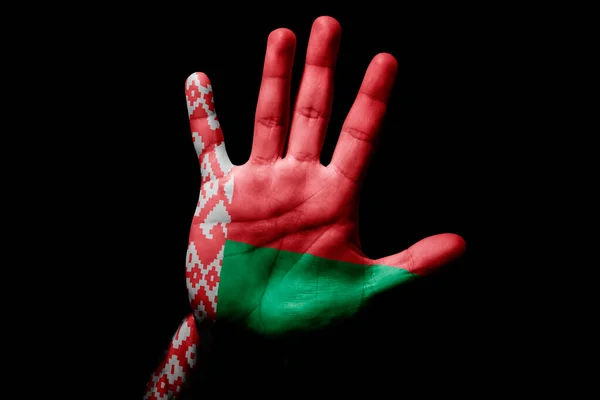 Грубая Рука Человека Флагом Беларуси Знак Остановки Гнева Дискриминации Расизма — стоковое фото