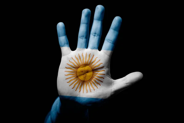 Грубая Рука Человека Флагом Аргентины Знак Остановки Гнева Дискриминации Расизма — стоковое фото