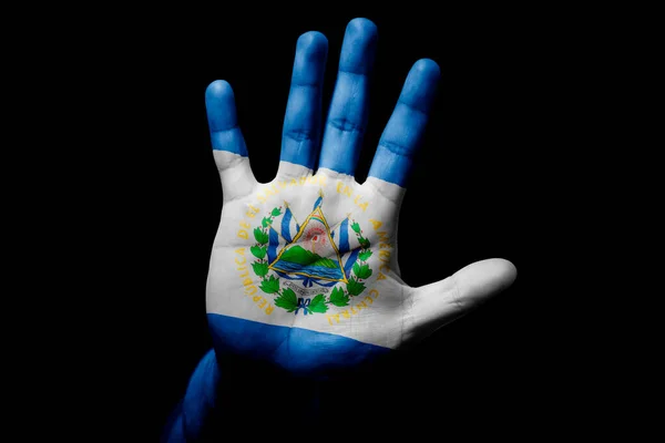 Жорстока Людина Прапором Сальвадору Стоїть Знак Гніву Дискримінації Расизму Насильства — стокове фото