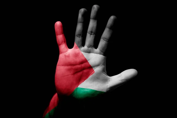 Rude Man Hand Flag Palestine Stop Sign Anger Discrimination Racism — Foto Stock