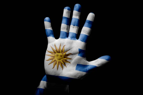 Грубая Рука Человека Флагом Уругвая Знак Остановки Гнев Дискриминация Расизм — стоковое фото