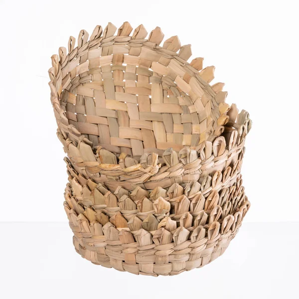 Straw Craft Basket White Background — Stock Photo, Image