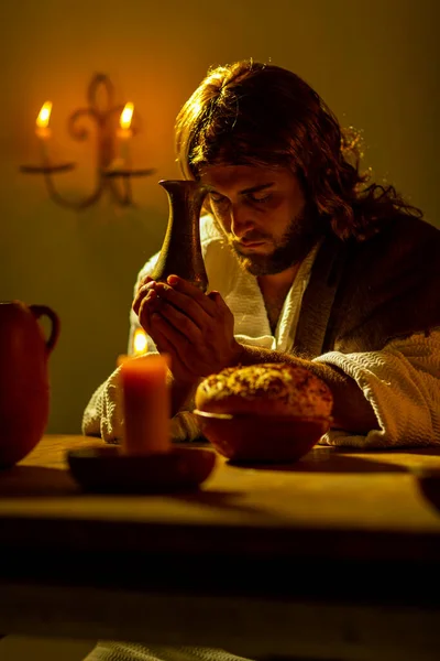Representation Scenes Jesus Christ Last Supper His Apostles Warm Lights — Stock Photo, Image