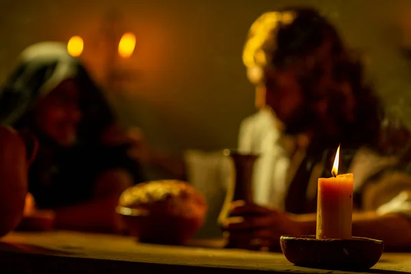 Znázornění Scén Ježíše Krista Při Poslední Večeři Jeho Apoštoly Teplými — Stock fotografie