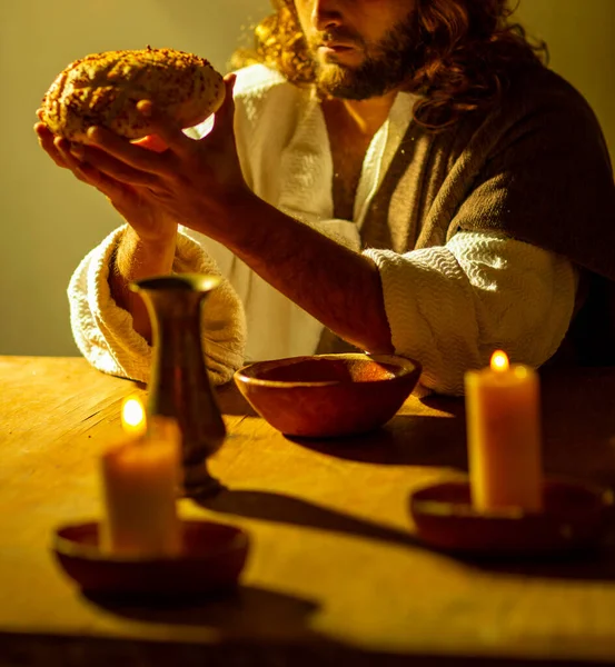 Representation Scenes Jesus Christ Last Supper His Apostles Warm Lights — Stock Photo, Image