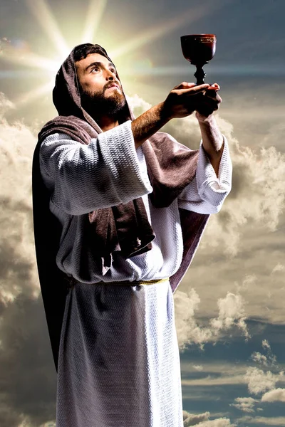 Jesus Cristo Orando Deus Noite Negra Escura — Fotografia de Stock