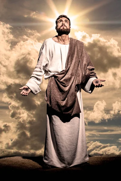 Jesus Kristus Att Till Gud Den Mörka Svarta Natten — Stockfoto
